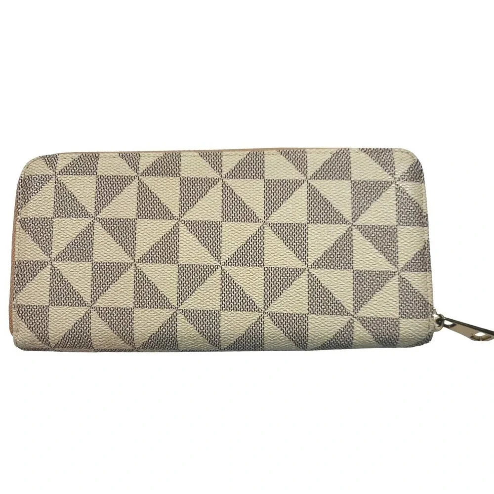 Woman Checkered Wallet Clutch Wristlet Coin Card Cash Purse Fashion Damier White
